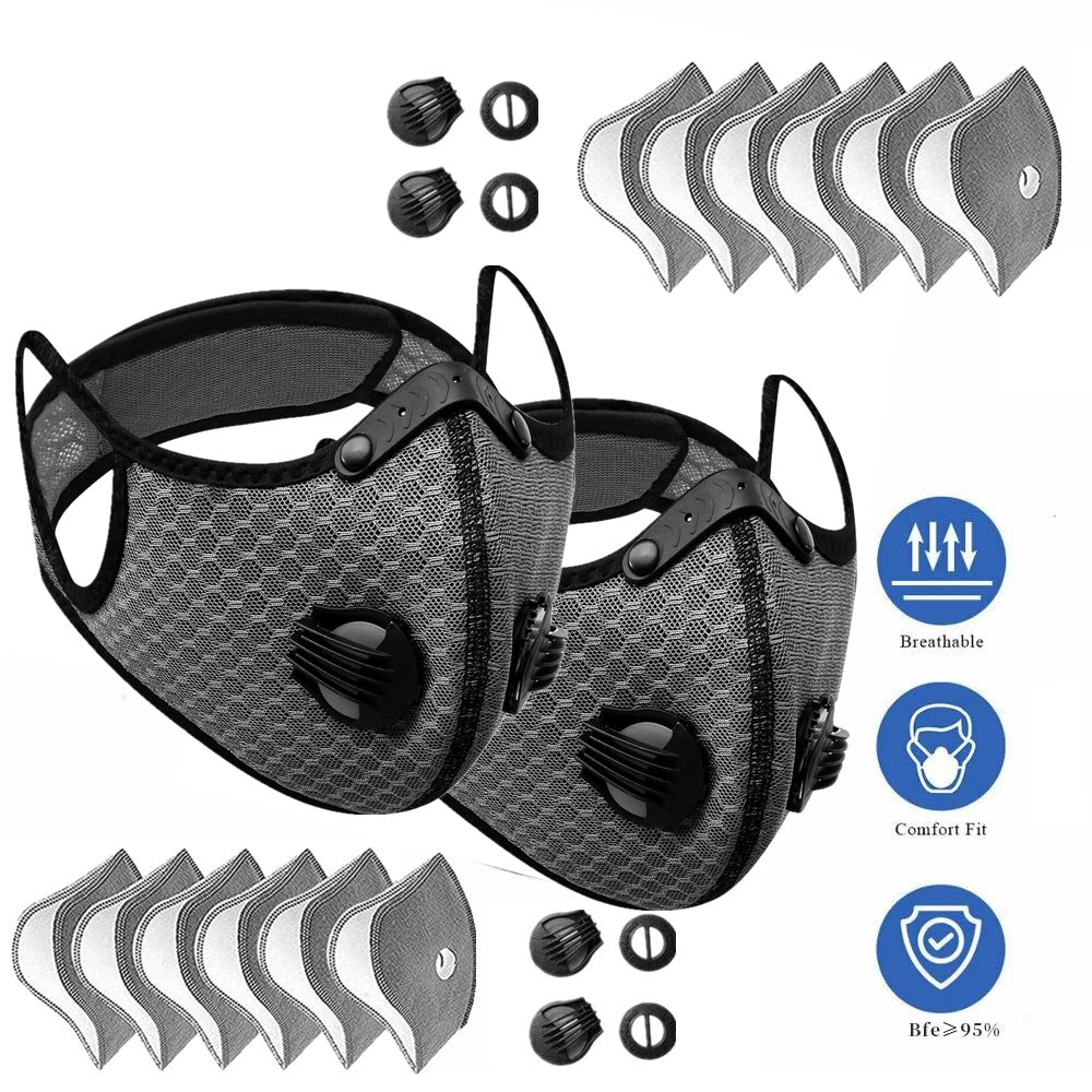 Sport Cycling Face Mask With Active Carbon Filter Breathing Valves Washable