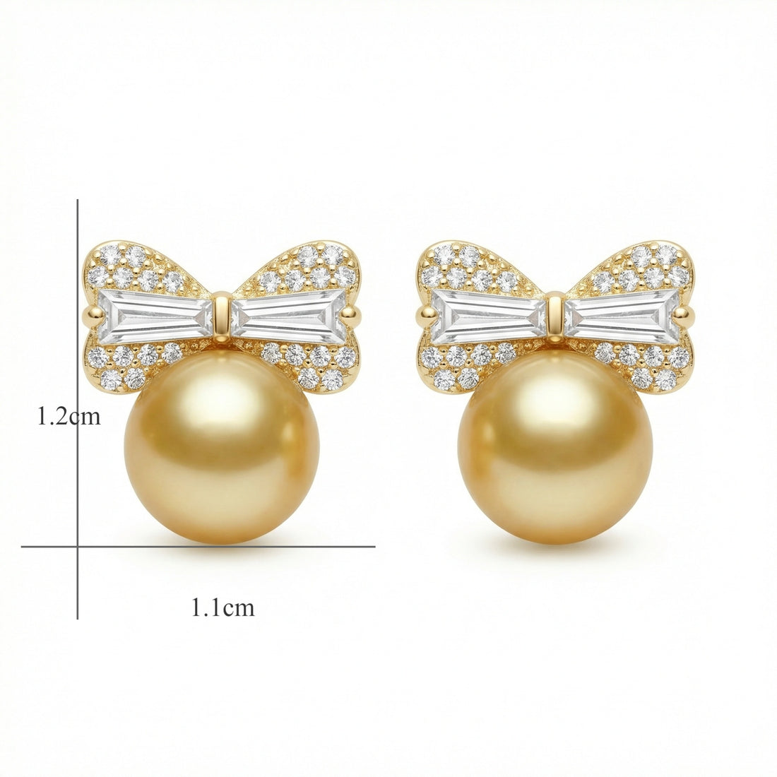 925 Sterling Silver Elegant South Sea Pearl Ribbon Earrings Featuring Baguette and Brilliant-Cut Diamonds