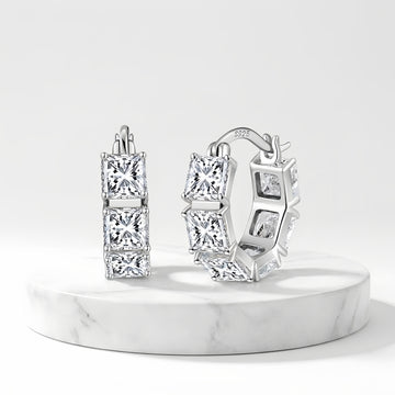 925 Sterling Silver Triple Princess-Cut CZ Hoop Earrings in Sterling